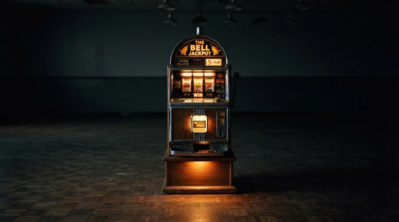En gammal spelautomat lyser i den dunkla hallen och speglar sig i golvet — kampanjer på casinon i sverige