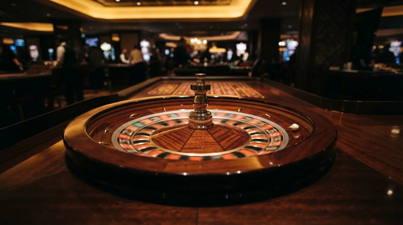 Ett roulettehjul snurrar på ett blankt träbord, den vita kulan glimmar i takljusets guld — live blackjack i sverige