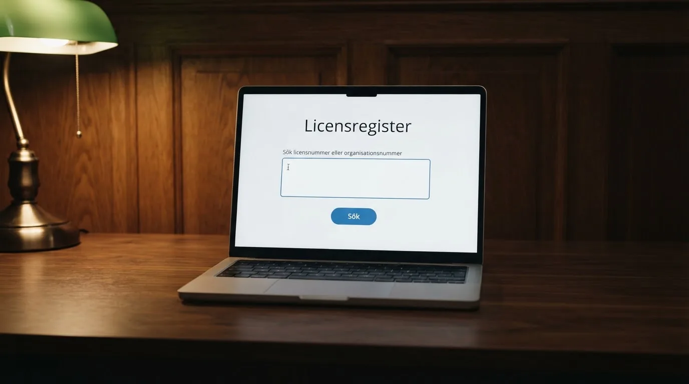 En domarklubba bredvid en sluten läderpärm på ett mörkt bord, ekpanel bakom — nytt casinon i sverige
