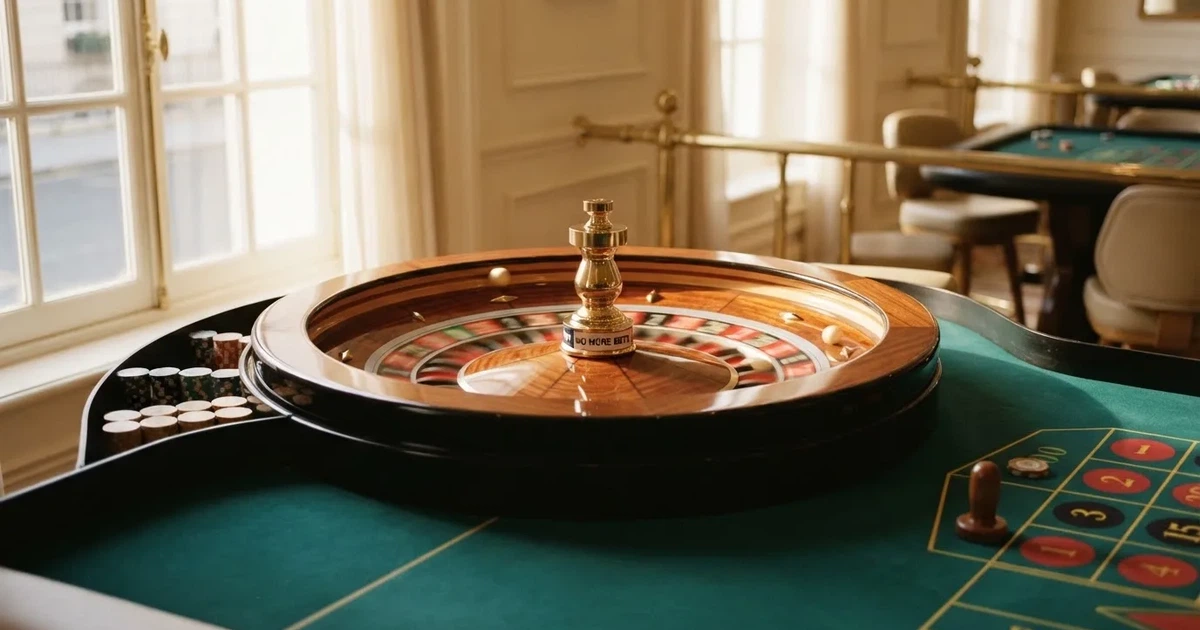 Ett lyckohjul med träpil snurrar i ett ljust rum, de färgglada fälten suddiga av farten — roulette med bonus i sverige