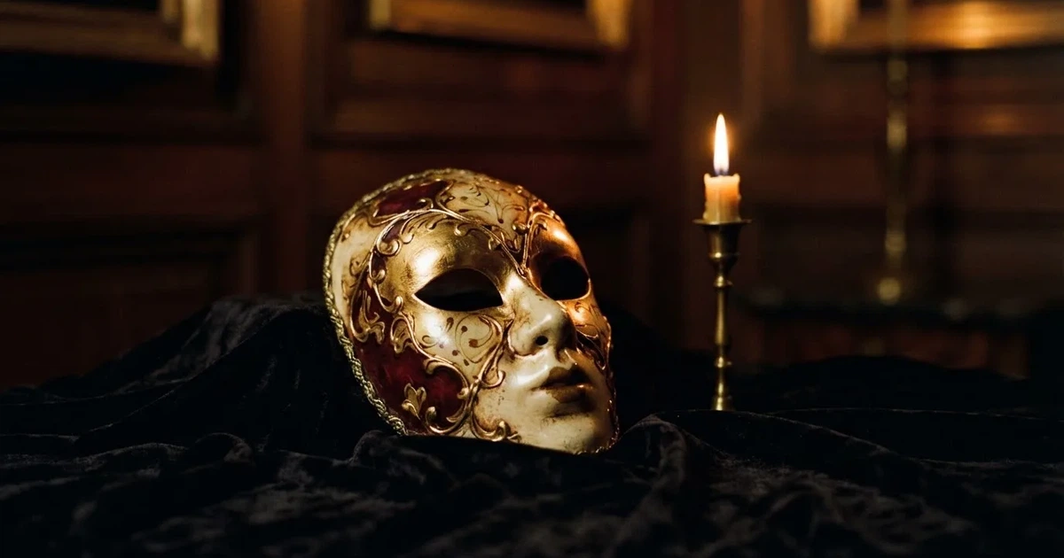 En venetiansk mask på svart sammet, ljuslågan speglas i dess blanka yta — svenska casinon utan registrering